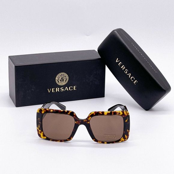 New Versace Women's Square Havana Sunglasses - Picture 3 of 10